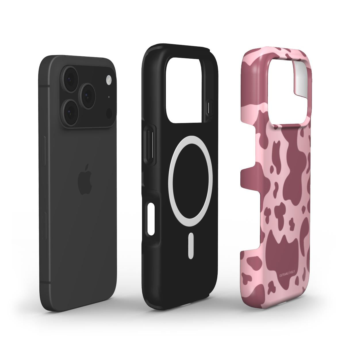 CUTEANLOVELY - Rose Cow Print MagSafe iPhone Case