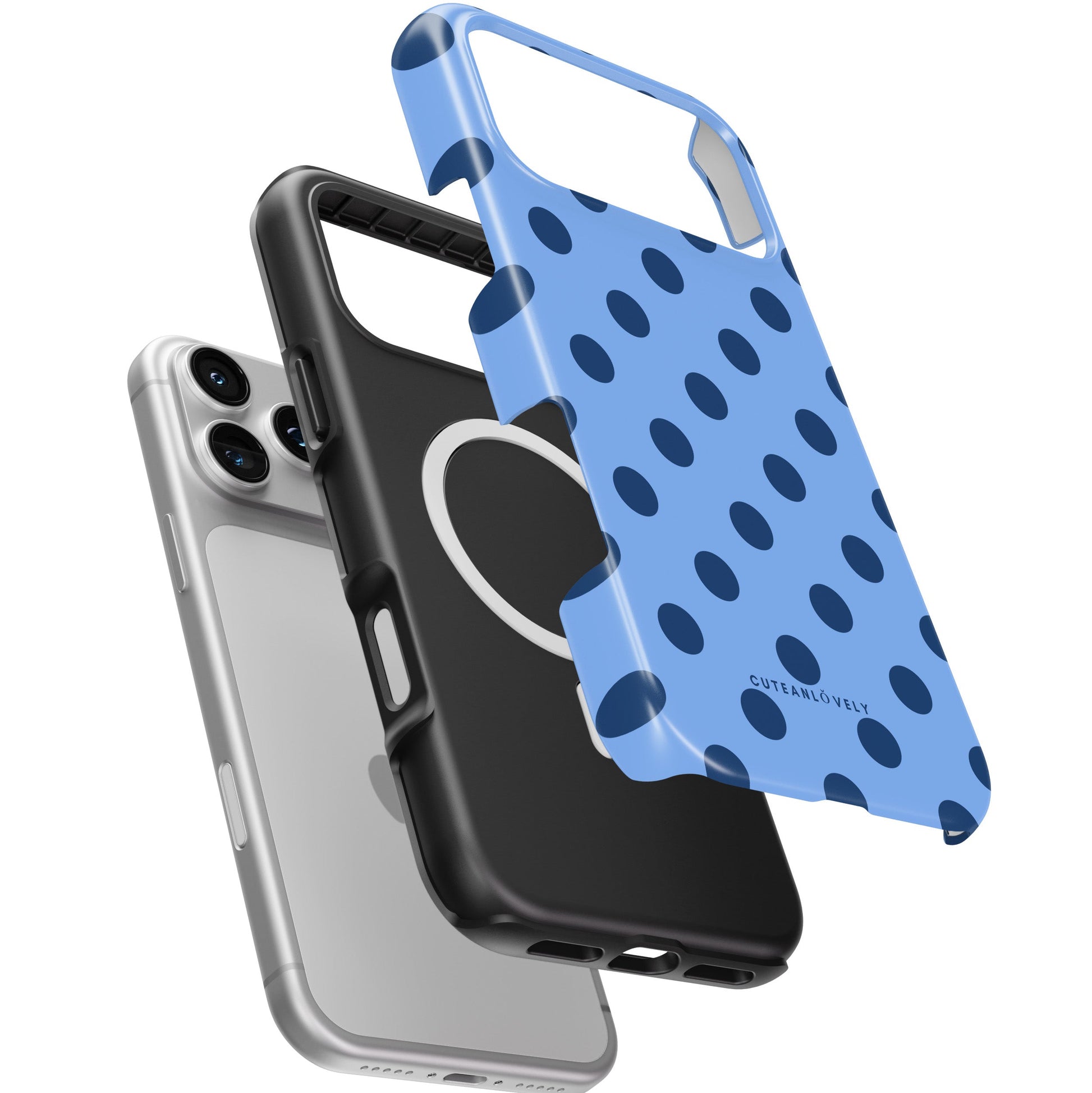 CUTEANLOVELY - Blue Polka Dot MagSafe iPhone Case